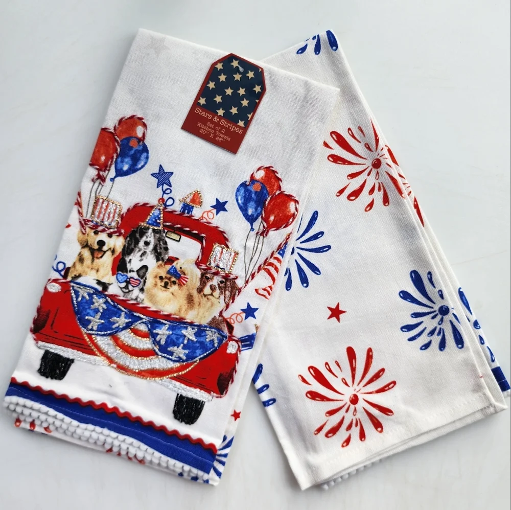 Stars And Stripes Farmhouse Kitchen Towel Set of‎ 2 Patriotic Day Design